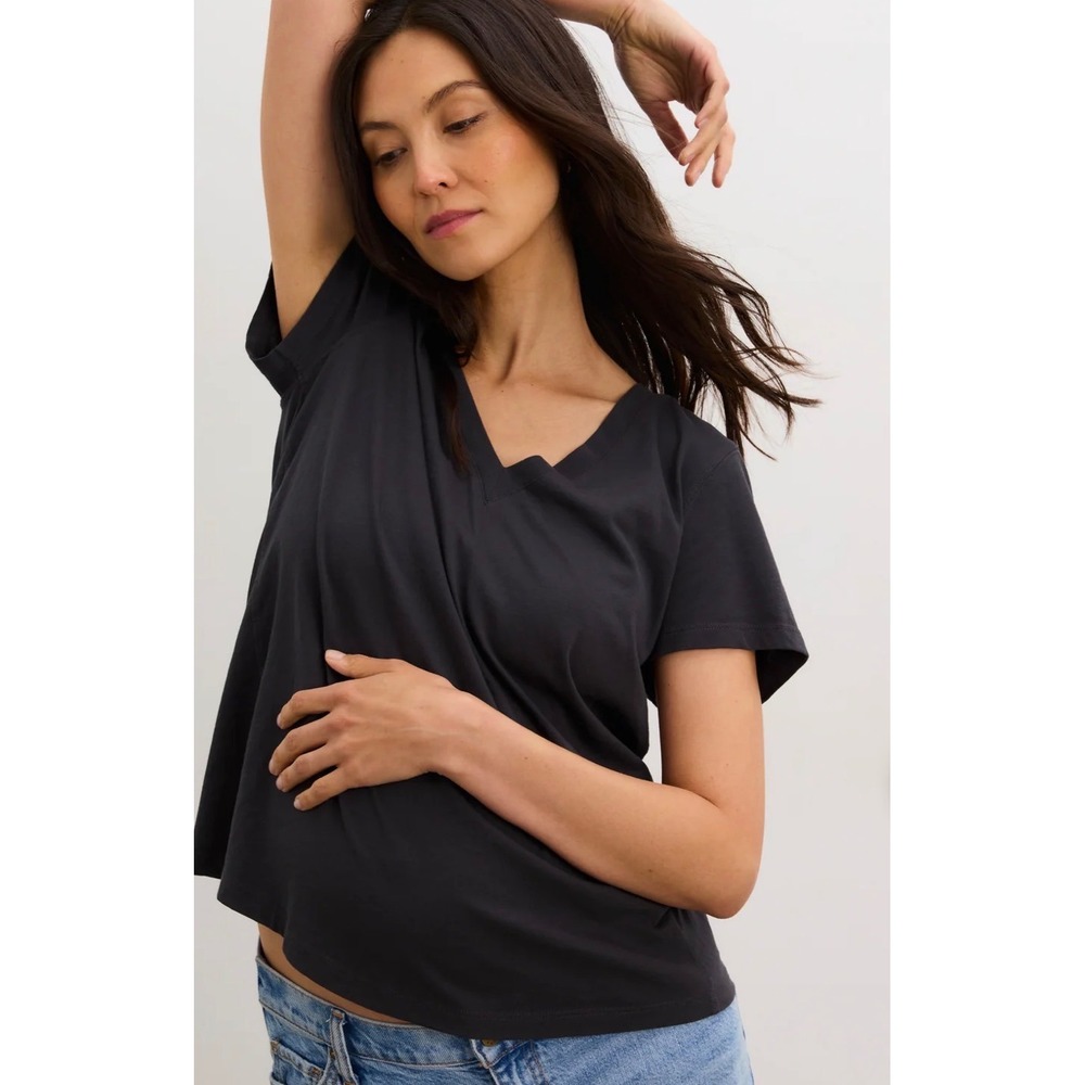 Hatch V-Neck Tee Black Lyocell Cotton Maternity Top Size 3 L